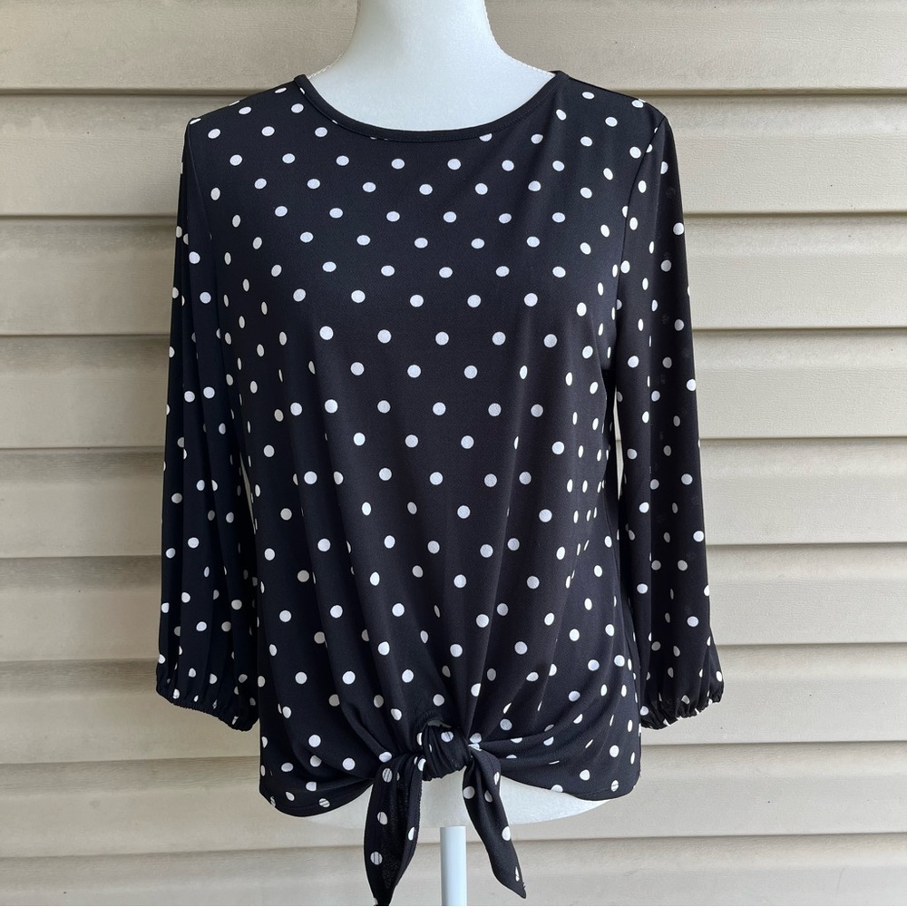 •Adrianna Papell• Polka Dot Front-Tie Top - Size Small